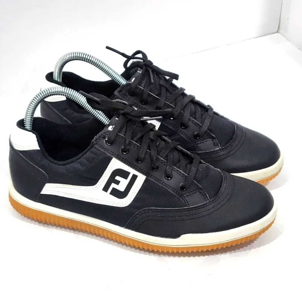 Footjoy Mens Greenjoy Spikeless Golf Shoes Black White 45382 Sz 7M‎ EUC